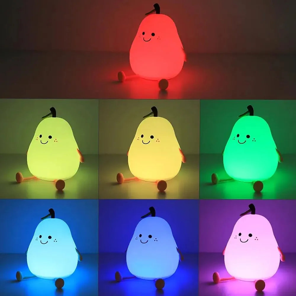 Imported USB Rechargeable Silicone Pear Shaped LED Night Light for Kids.