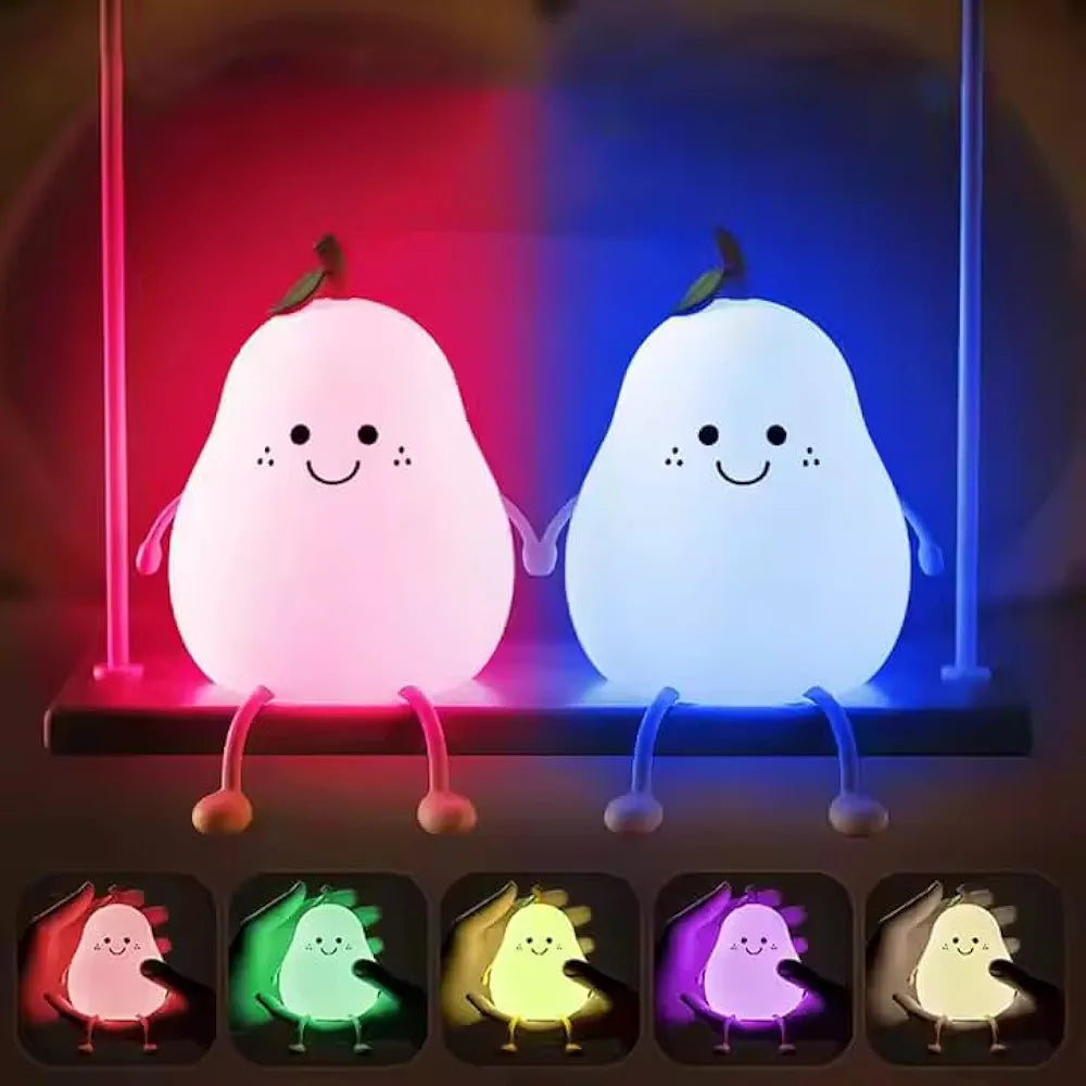 Imported USB Rechargeable Silicone Pear Shaped LED Night Light for Kids.