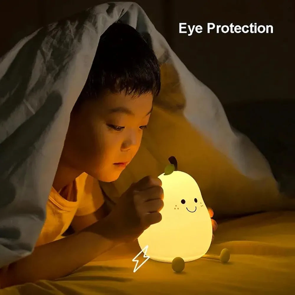 Imported USB Rechargeable Silicone Pear Shaped LED Night Light for Kids.