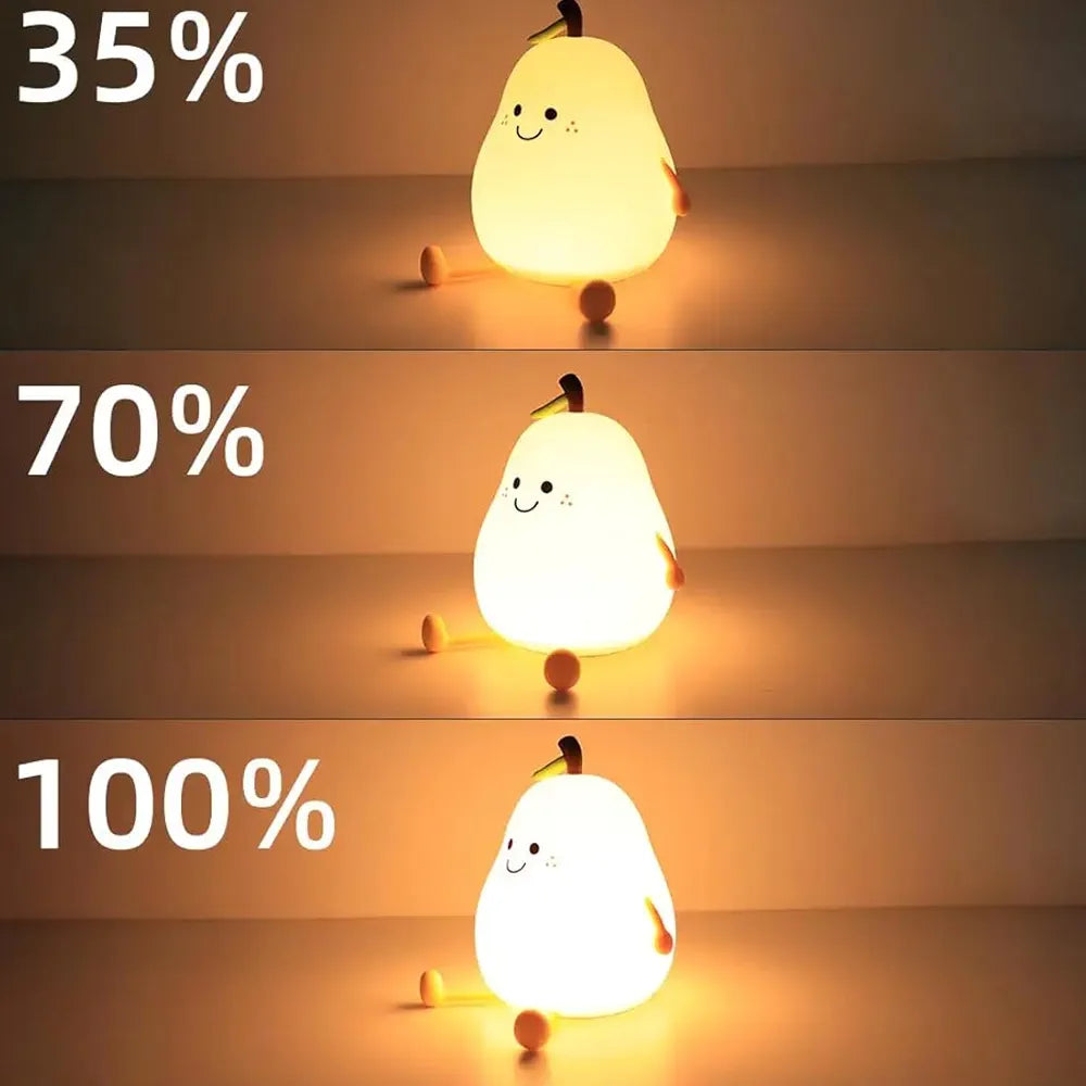 Imported USB Rechargeable Silicone Pear Shaped LED Night Light for Kids.