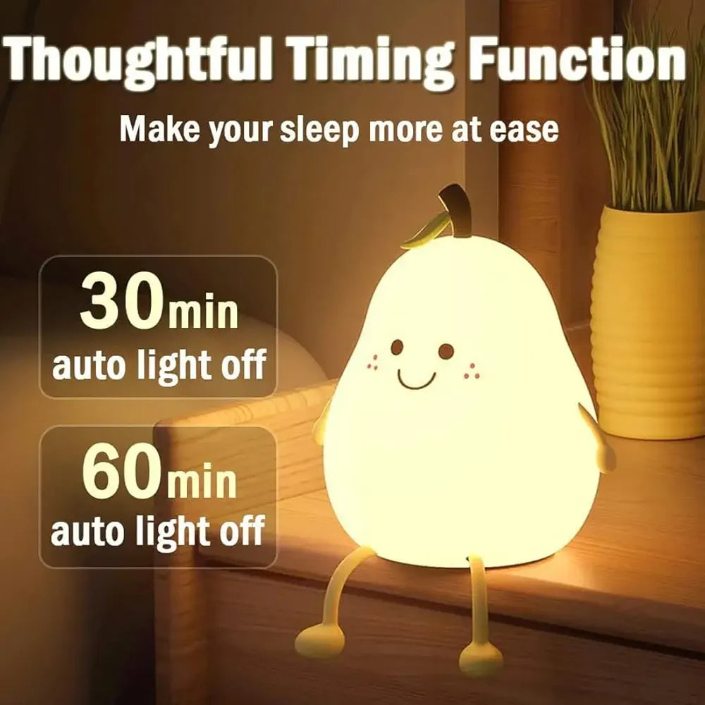 Imported USB Rechargeable Silicone Pear Shaped LED Night Light for Kids.