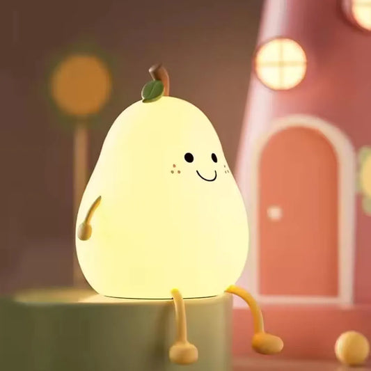 Imported USB Rechargeable Silicone Pear Shaped LED Night Light for Kids.